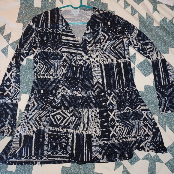 K Jordan Womens Long Sleeved Thigh Length Stretchy Blue Gray Black Tunic XL - Picture 5 of 5